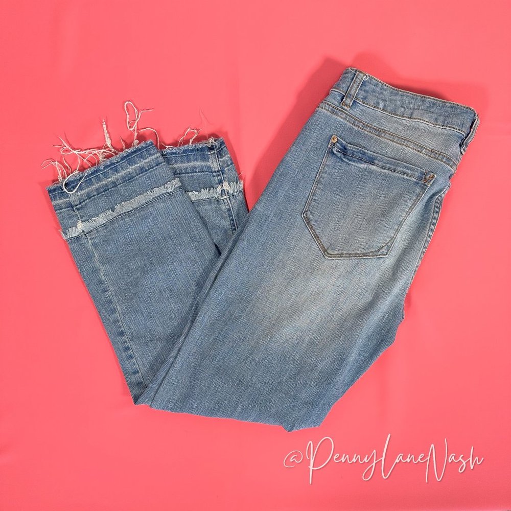 Kensie Vintage Slim Fringe Hem Cropped Jeans in Blue - Picture 8 of 9